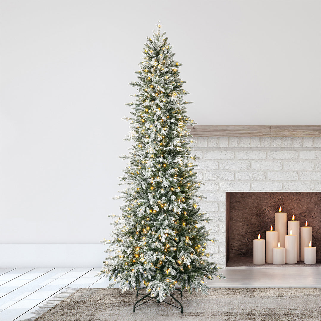 Home Heritage Snowy Redwood Pine 7.5 Ft Prelit Artificial Christmas Tree w/ LEDs - VMInnovations