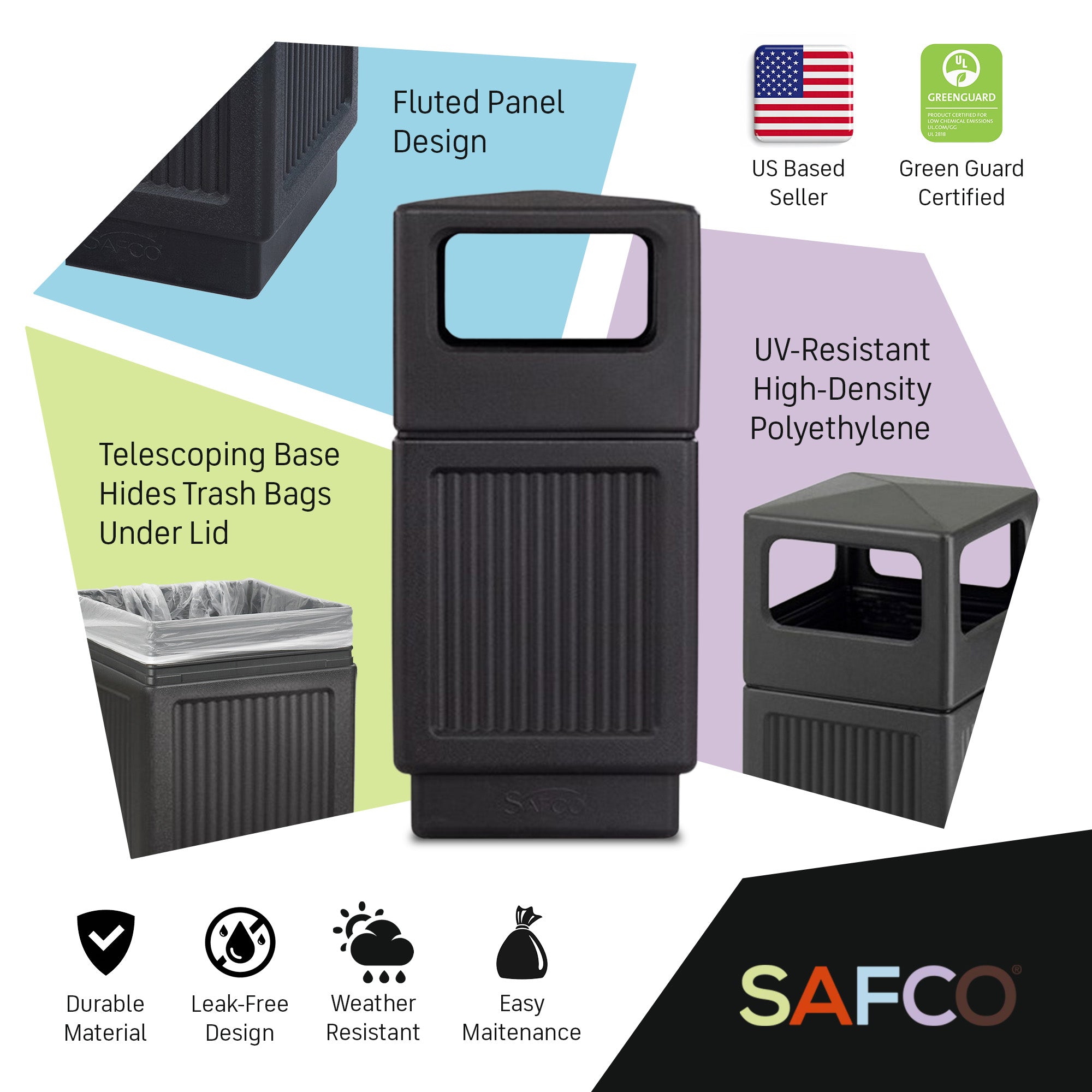 Safco Canmeleon Outdoor and Indoor Recessed Panel Trash Can, 38 Gal (Open Box)