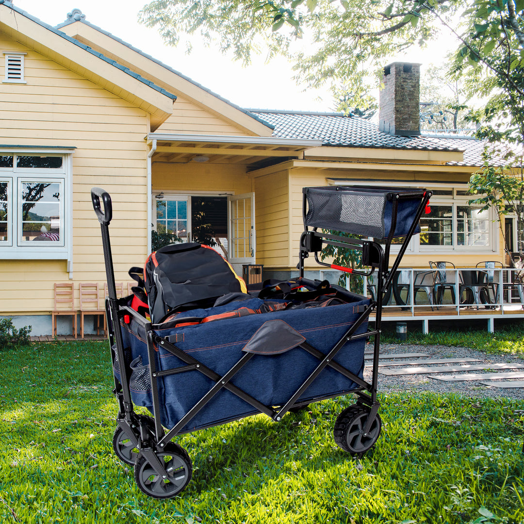 Mac Sports Collapsible Folding Heavy Duty Push Pull Utility Cart Wagon, Blue