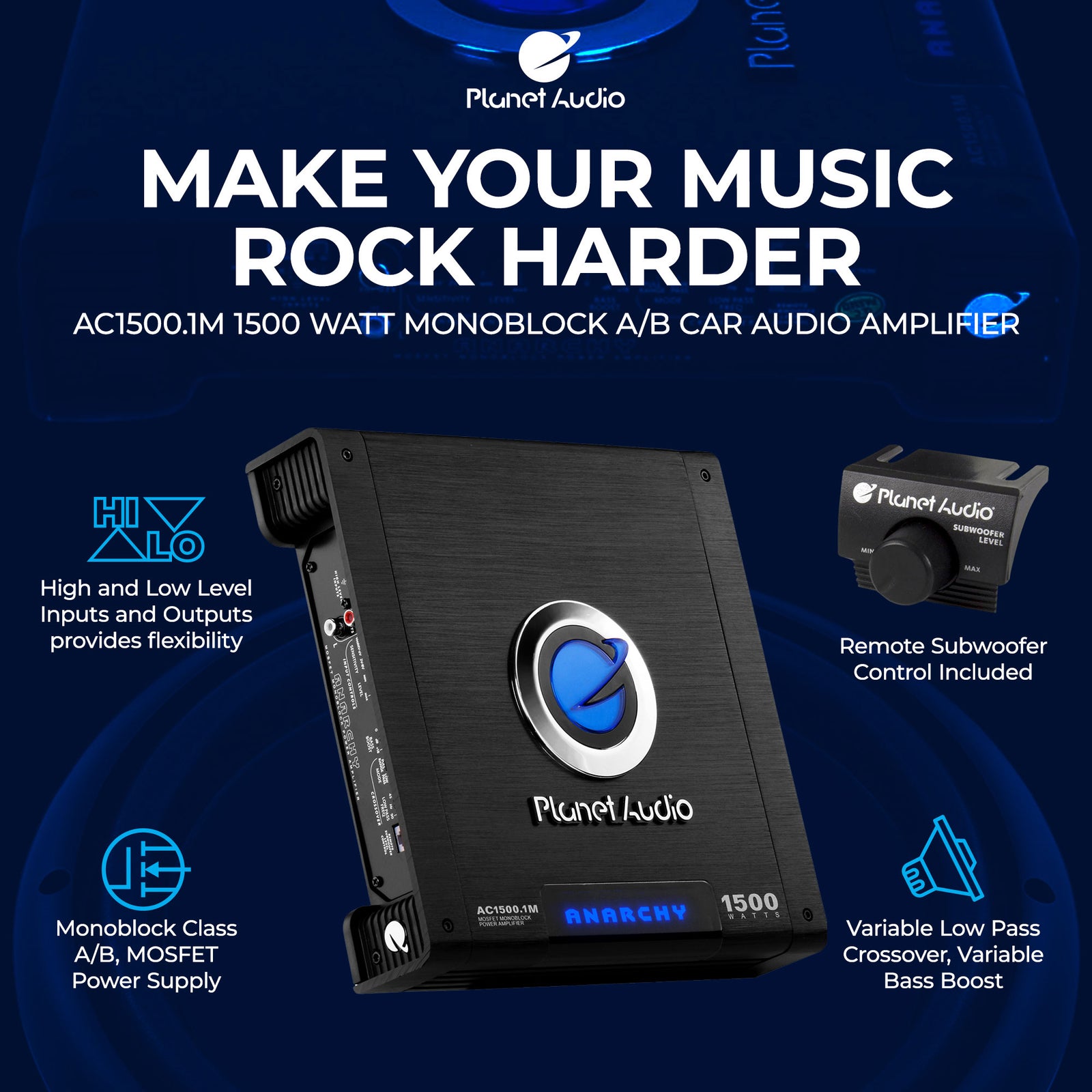 Planet Audio AC15001M 1500 Watt Monoblock A/B Car Audio Amplifier with Remote - VMInnovations