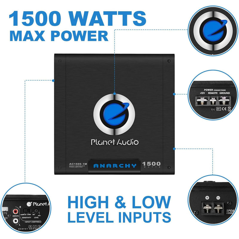 Planet Audio AC15001M 1500 Watt Monoblock A/B Car Audio Amplifier with Remote