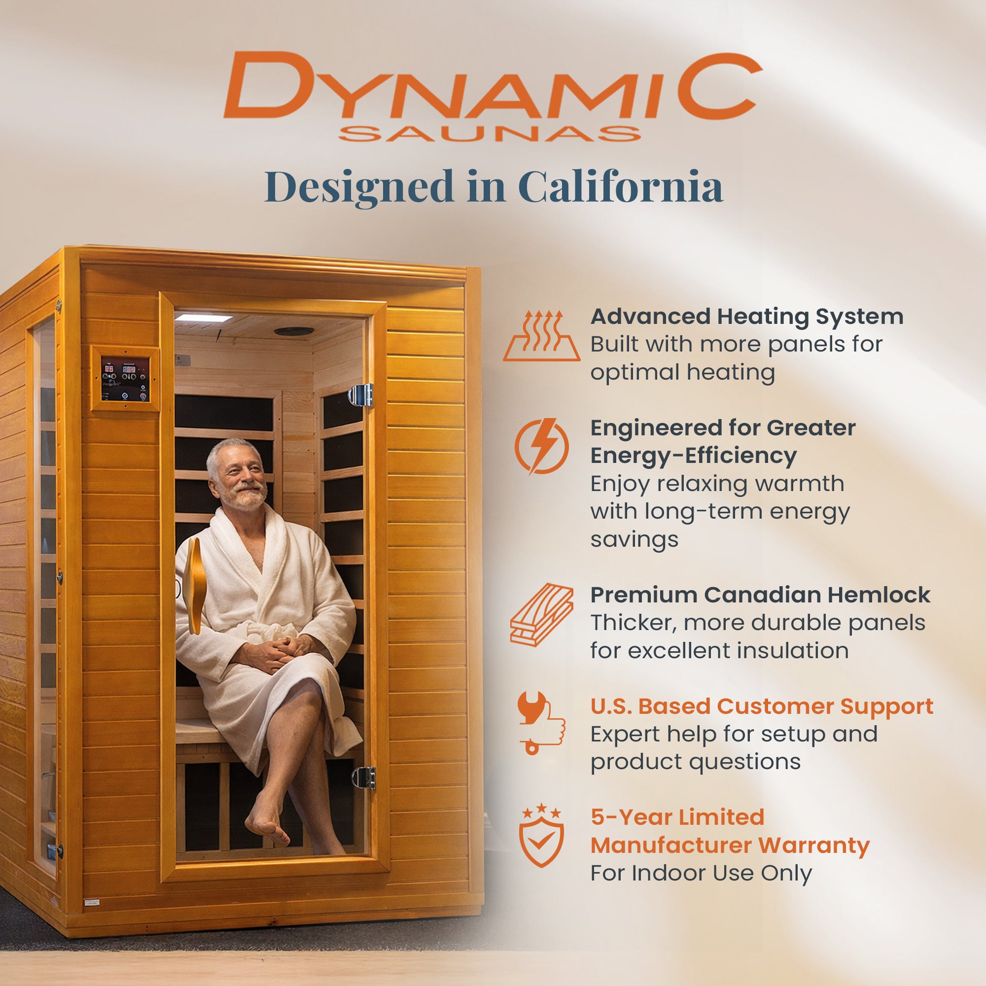 Dynamic Saunas Andora 2-Person Low EMF FAR Infrared Sauna, Canadian Hemlock Wood