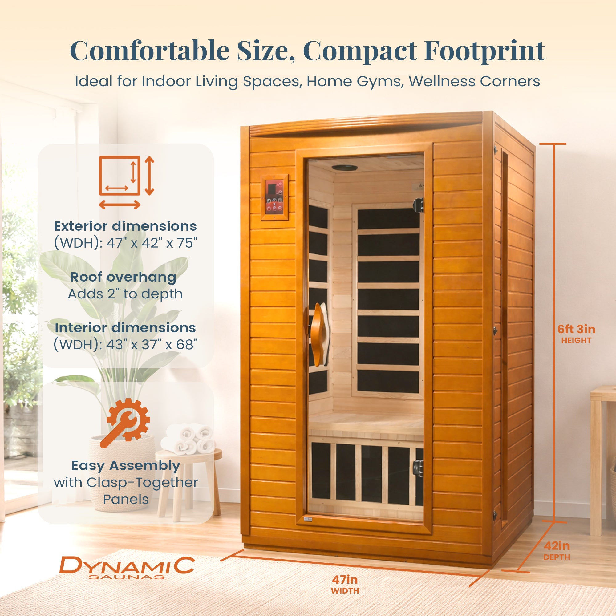 Dynamic Saunas Andora 2-Person Low EMF FAR Infrared Sauna, Canadian Hemlock Wood
