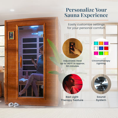 Dynamic Saunas Andora 2-Person Low EMF FAR Infrared Sauna, Canadian Hemlock Wood