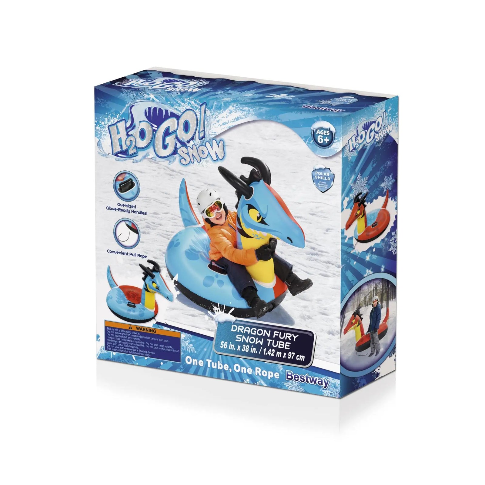 H2OGO! 56 x 38 Inch Dragon Fury Kids Winter Snow Sled Tube for Ages 6 and Up - VMInnovations