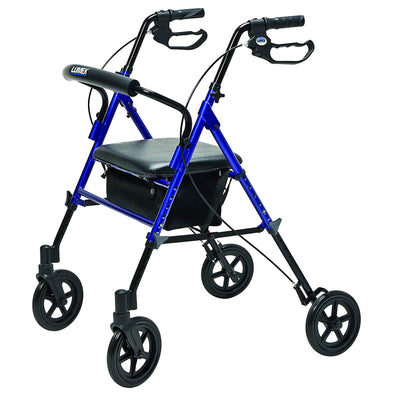Lumex Set N' Go Wide 2-In-1 Height Adjustable Rollator Walker with Pouch, Blue