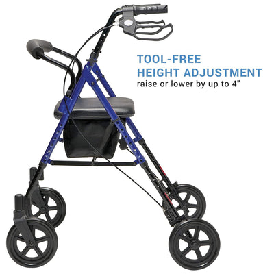 Set N' Go Wide 2-In-1 Height Adjustable Rollator Walker with Pouch, Blue (Used) - VMInnovations