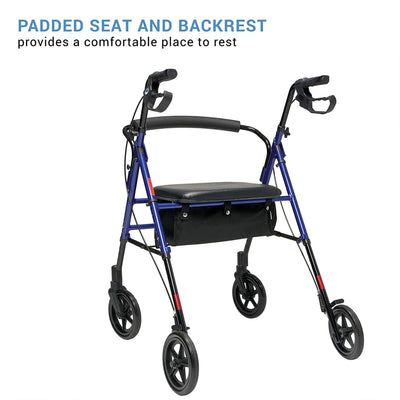 Set N' Go Wide 2-In-1 Height Adjustable Rollator Walker with Pouch, Blue (Used) - VMInnovations