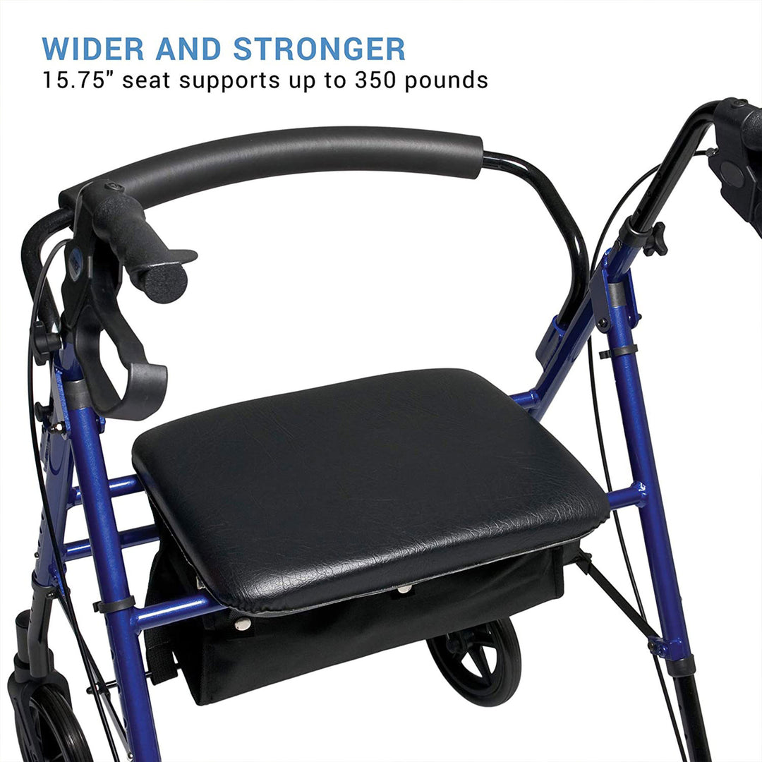 Lumex Set N' Go Wide 2-In-1 Height Adjustable Rollator Walker with Pouch, Blue