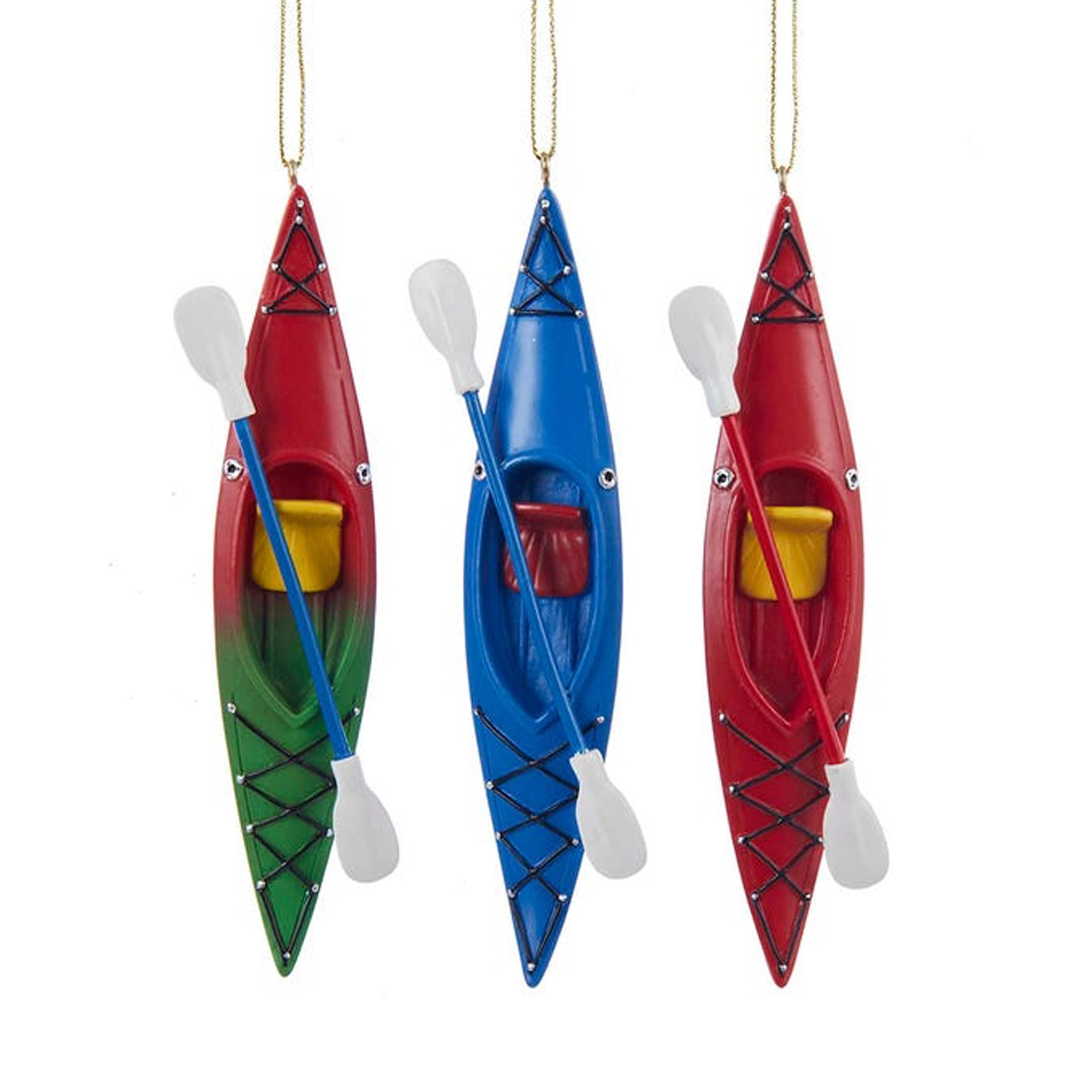 Kurt Adler 5.25" Holiday Decorative Kayak w/ Oar Ornament Set (3 Pk) (Open Box)