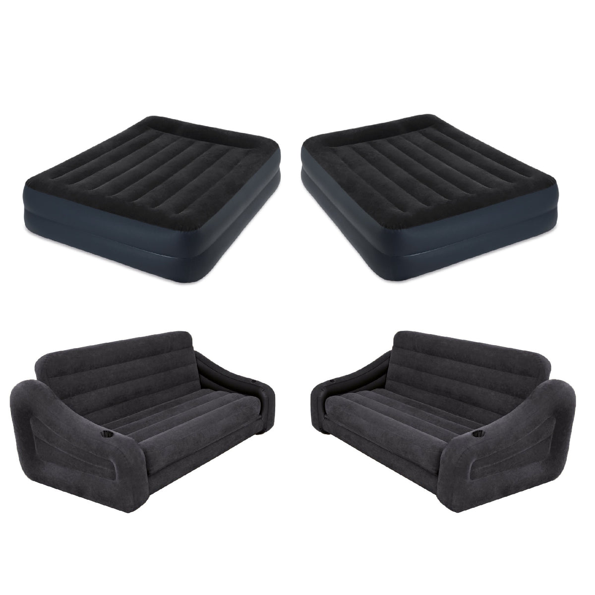 Intex Queen Airbed w/ Built-In Pump (2 Pack) and Queen Size Sofa Couch (2 Pack)