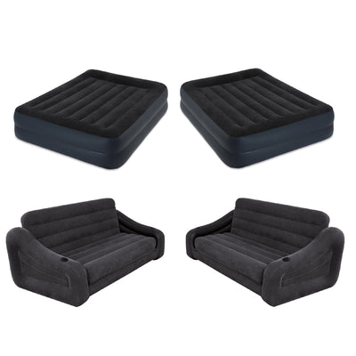 Intex Queen Airbed w/ Built-In Pump (2 Pack) and Queen Size Sofa Couch (2 Pack)