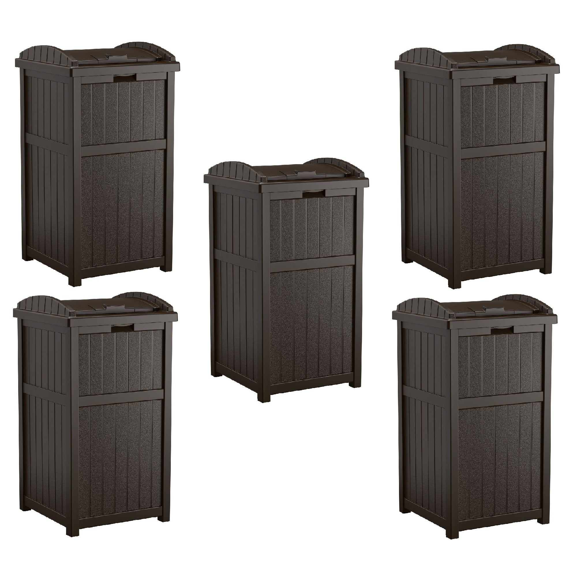 Suncast Hideaway Outdoor Patio 33 Gallon Garbage Waste Trashcan Bin, (5 Pack) - VMInnovations
