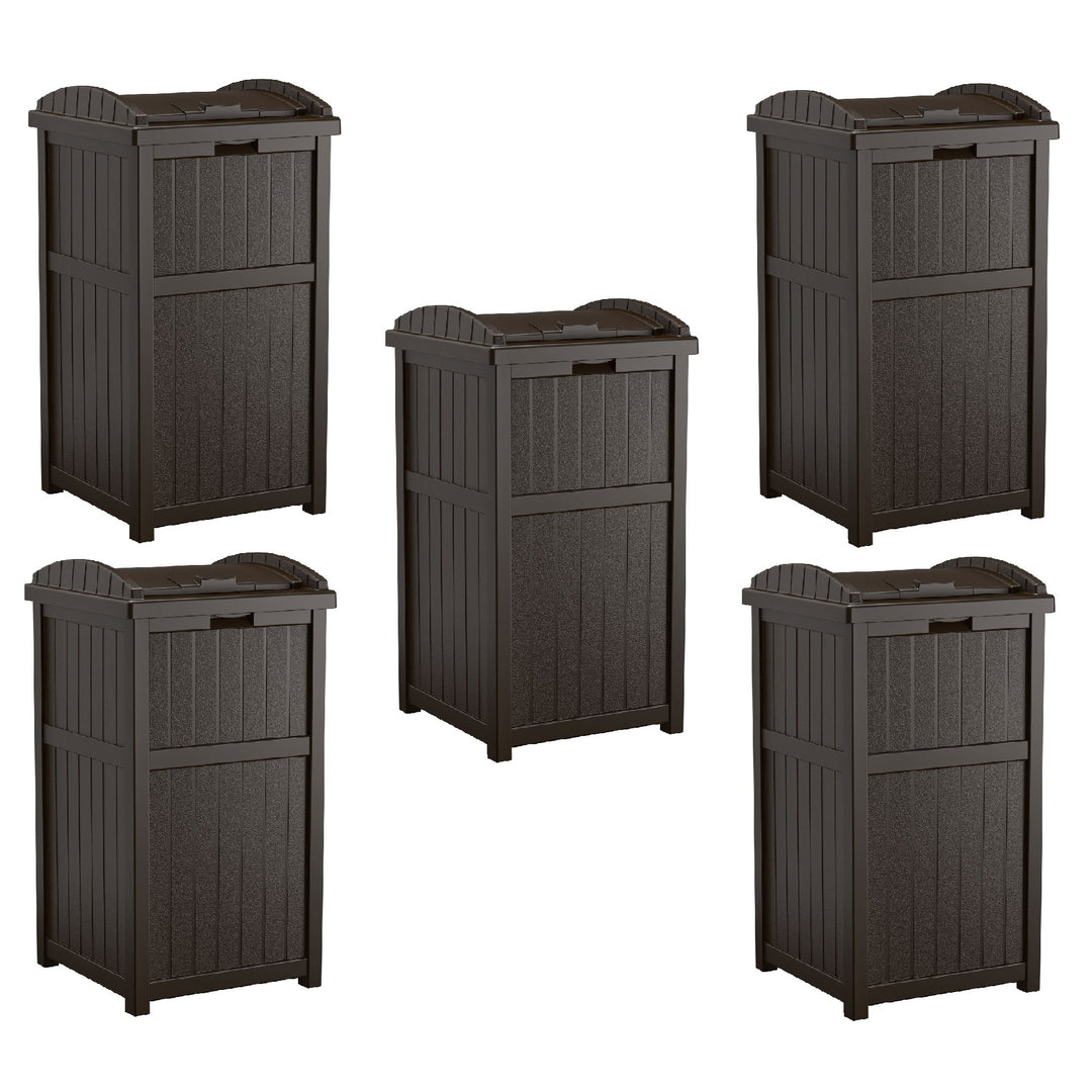 Suncast Hideaway Outdoor Patio 33 Gallon Garbage Waste Trashcan Bin, (5 Pack)