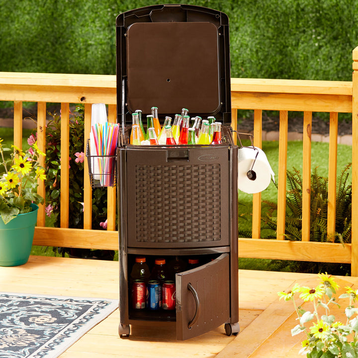 Patio Garbage Waste Trash Can Bundled w/ Patio Cooler w/ Cabinet & Wire Basket