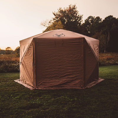 Gazelle Tents G6 Deluxe Pop Up 6 Sided Portable Hub Gazebo Screen Tent, Brown