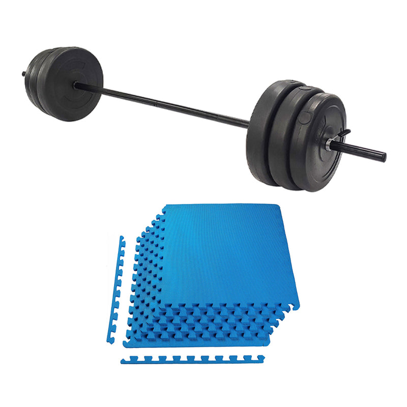 Everyday Essentials Home Gym 100 lb Barbell Lifting Set and Floor Exercise Mat - VMInnovations