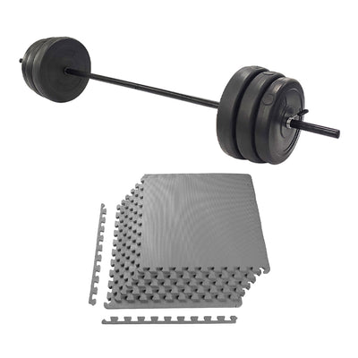 Everyday Essentials Home Gym 100 lb Barbell Lifting Set and Floor Exercise Mat