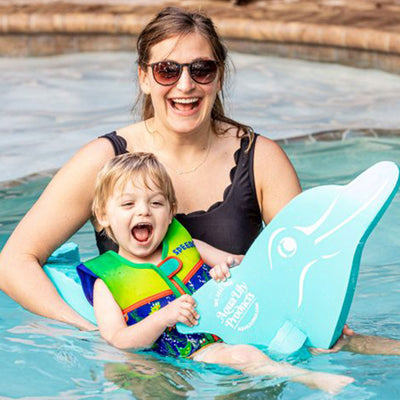 Aqua Lily Pad 16' Floating Foam Island with Dolphin Swimming Pool Noodle, Aqua