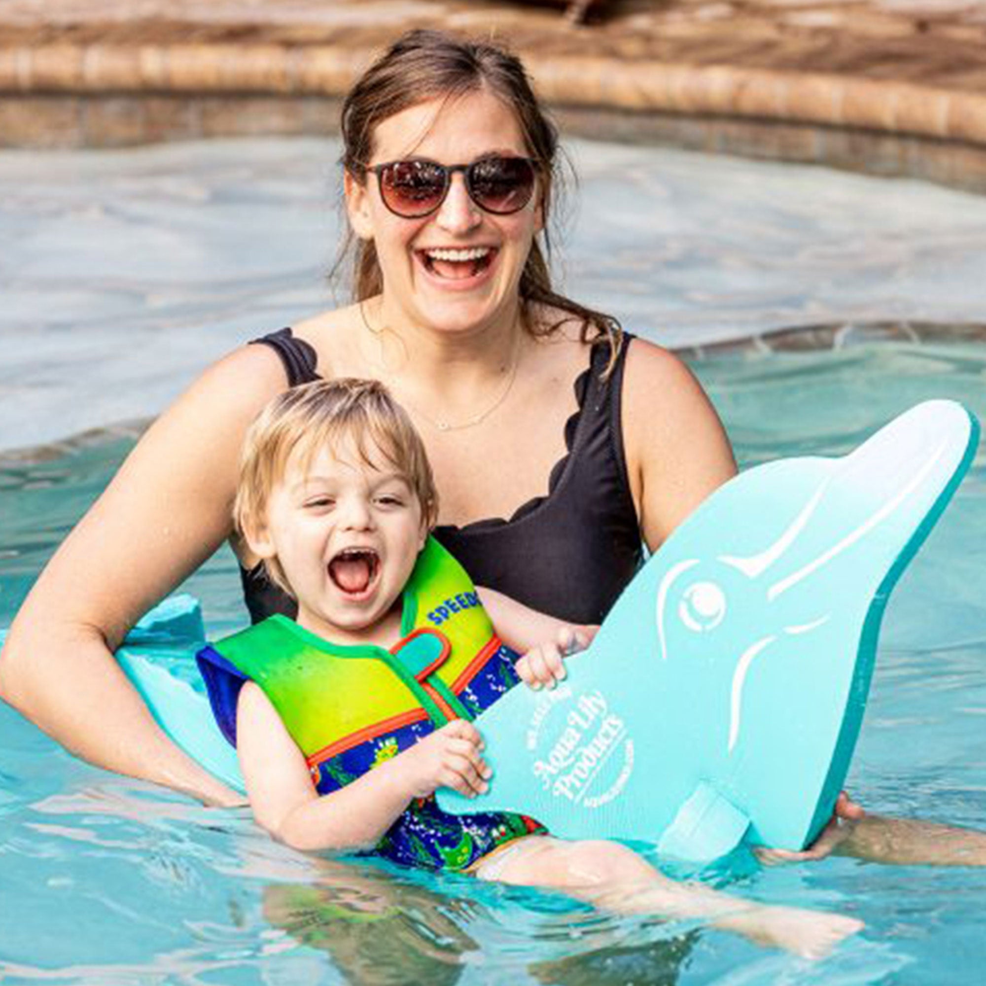 Aqua Lily Pad 20' Maui Floating Foam Island Mat w/ Dolphin Swimming Pool Noodle - VMInnovations