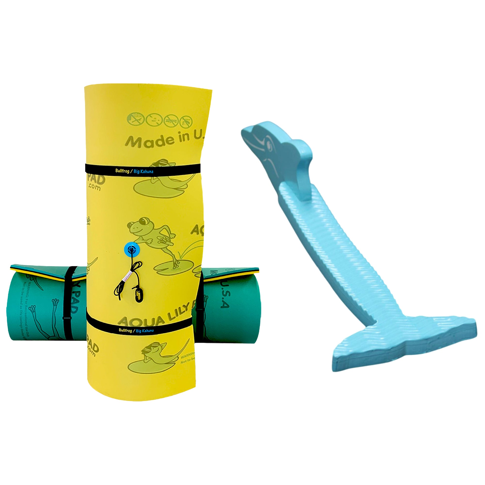 Aqua Lily Pad 20' Bullfrog Floating Island w/ Dolphin Swimming Pool Noodle, Aqua