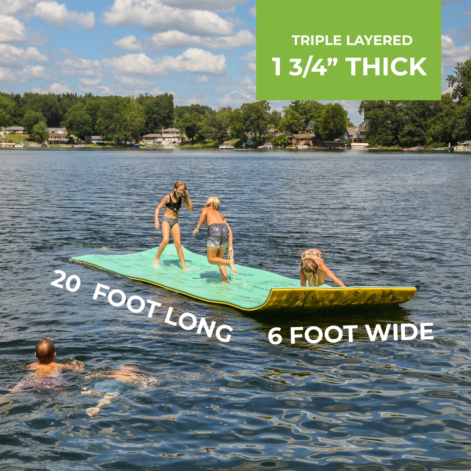 Aqua Lily Pad 20' Bullfrog Floating Island w/ Dolphin Swimming Pool Noodle, Aqua