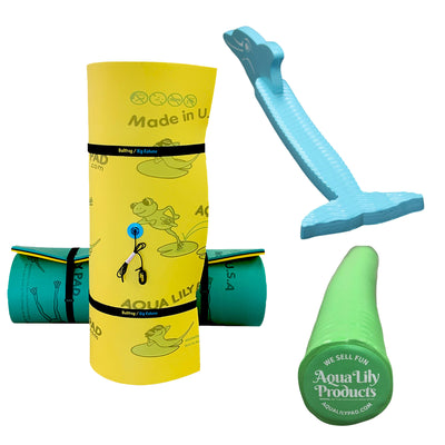 Aqua Lily Pad 20' Bullfrog Floating Island w/Dolphin Noodle & Pool Noodle, Green - VMInnovations