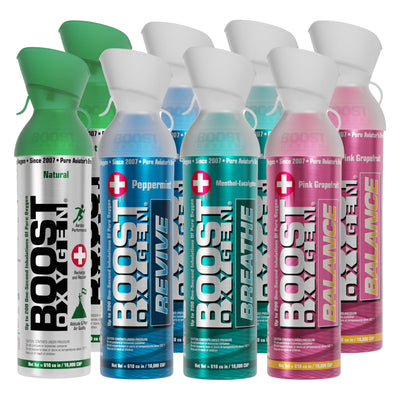 Boost Oxygen Natural Portable 10 Liter Pure Oxygen Variety Canister (8 Pack) - VMInnovations
