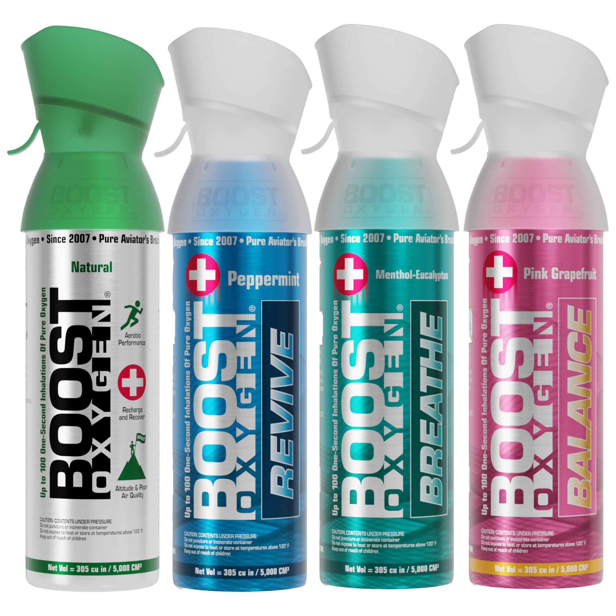 Boost Oxygen Natural Portable 5 Liter Pure Oxygen Variety Canister (4 Pack) - VMInnovations
