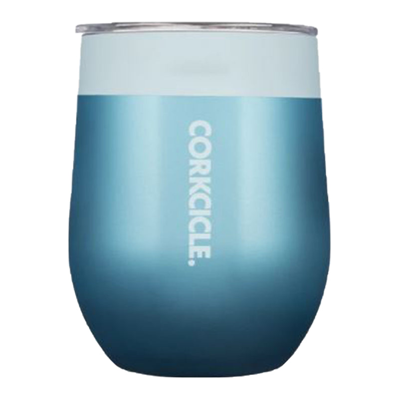 Corkcicle Color Block 12 Ounce Steel Stemless Cup w/ Lid, Glacier Blue (4 Pack)