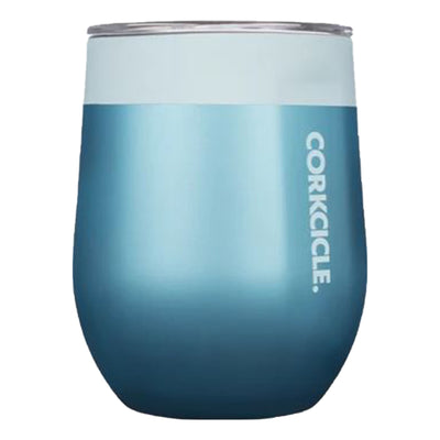 Corkcicle Color Block 12 Ounce Steel Stemless Cup w/ Lid, Glacier Blue (4 Pack)