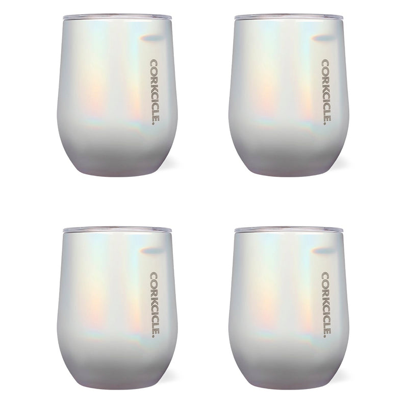 Corkcicle 12 Ounce Stainless Steel Stemless Cup with Lid, Prismatic (4 Pack)
