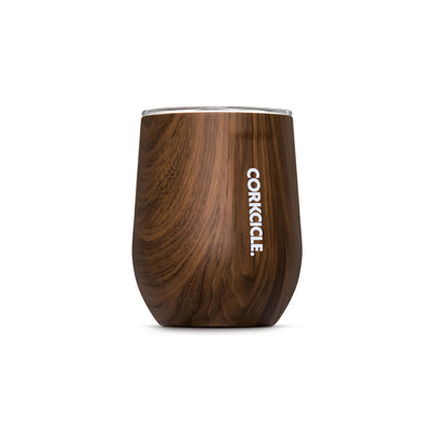 Corkcicle Origins 12 Ounce Stainless Steel Stemless Cup with Lid, Walnut Wood