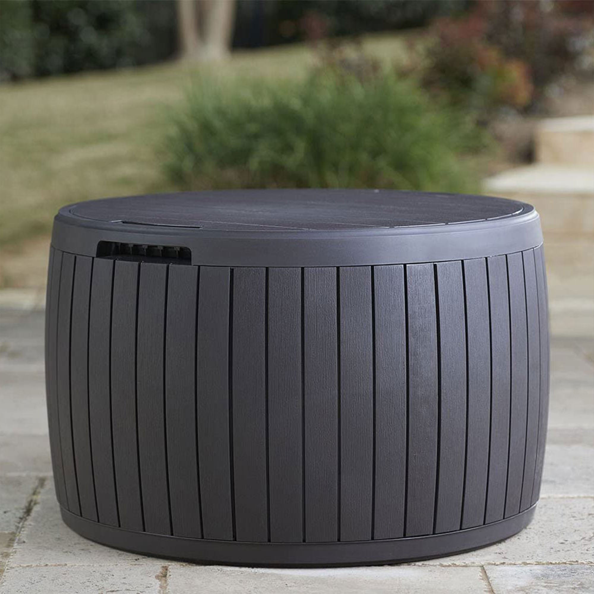 Keter Circa 37gal Round Patio Box Storage Table and Seating, Brown Resin (Used) - VMInnovations