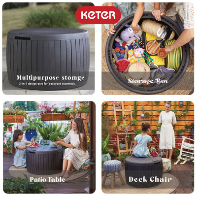 Keter Circa 37gal Round Patio Box Storage Table and Seating, Brown Resin (Used) - VMInnovations