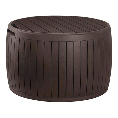 Keter Circa 37gal Round Patio Box Storage Table and Seating, Brown Resin (Used)