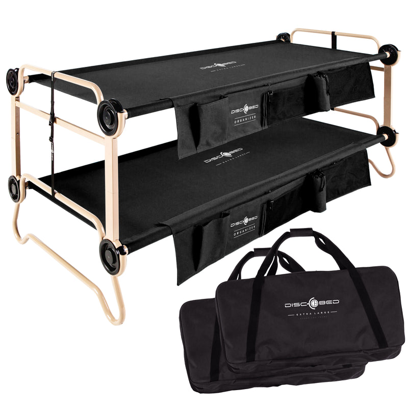 Disc-O-Bed XLarge Cam-O-Bunk Benchable Double Cot with Storage Organizers, Black