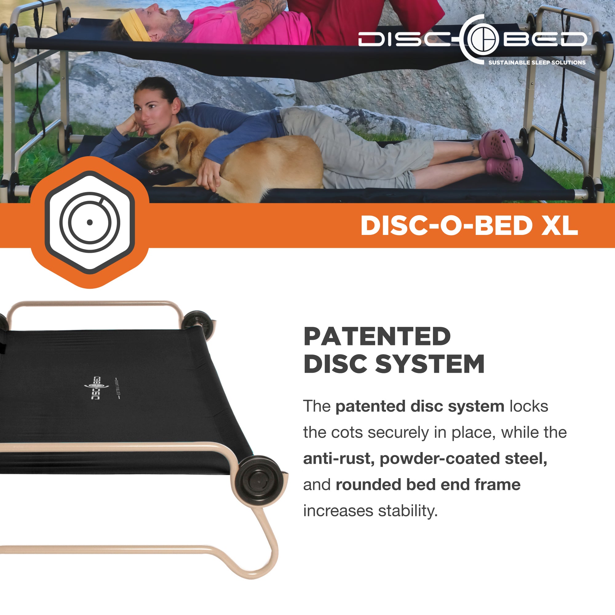 Disc-O-Bed XL Cam-O-Bunk Benchable Double Cot w/Organizers, Black (Used) - VMInnovations