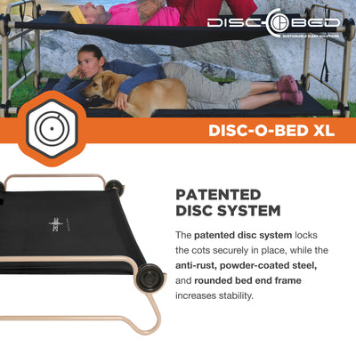 Disc-O-Bed XL Cam-O-Bunk Benchable Double Cot w/Organizers, Black (For Parts)