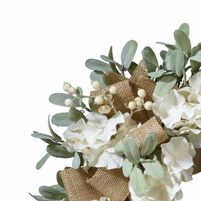 Haute Decor 22 Inch Round Spring Floral Grapevine Hydrangea Wreath w/ Burlap Bow