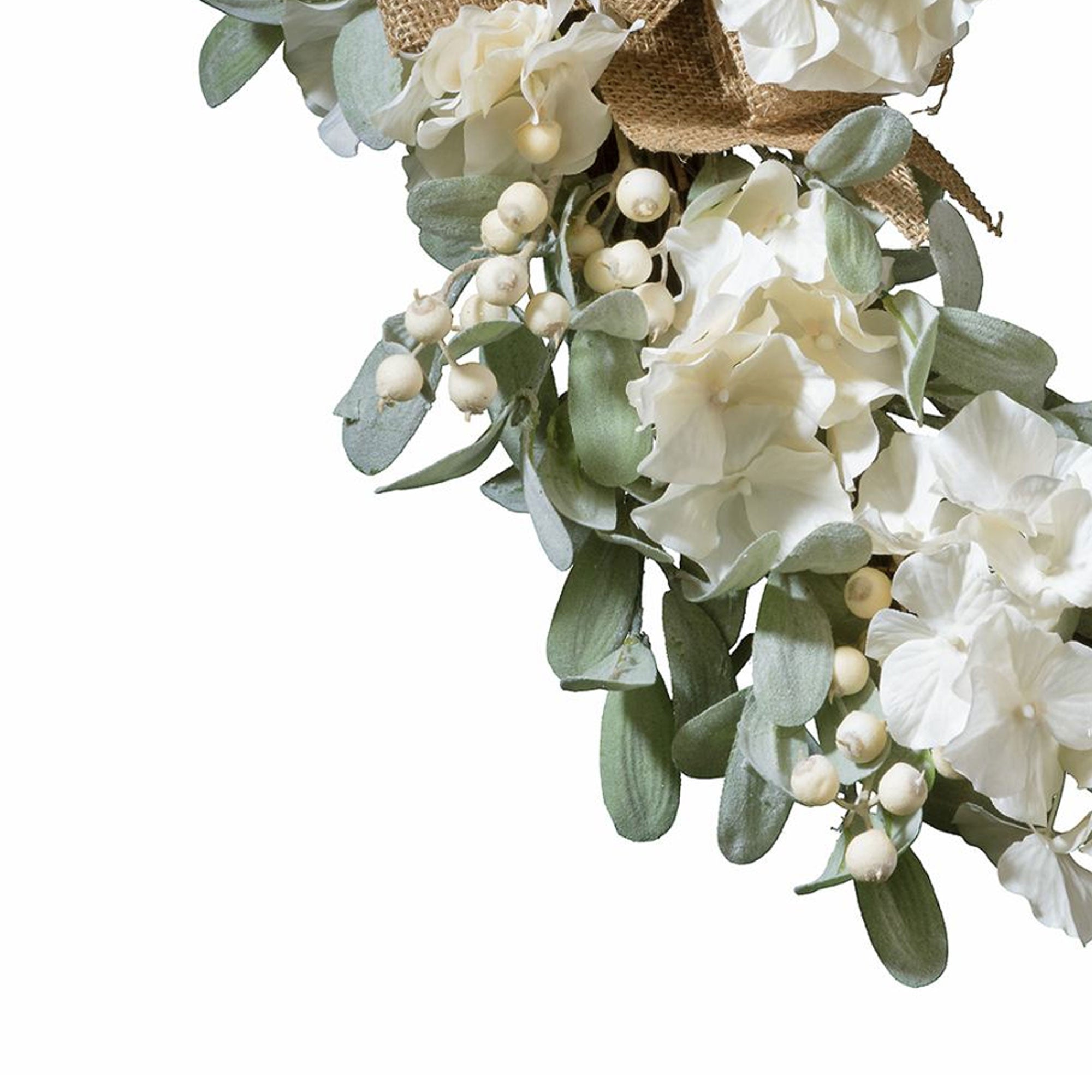 Haute Decor 22 Inch Round Spring Floral Grapevine Hydrangea Wreath w/ Burlap Bow