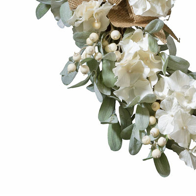 Haute Decor 22 Inch Round Spring Floral Grapevine Hydrangea Wreath w/ Burlap Bow
