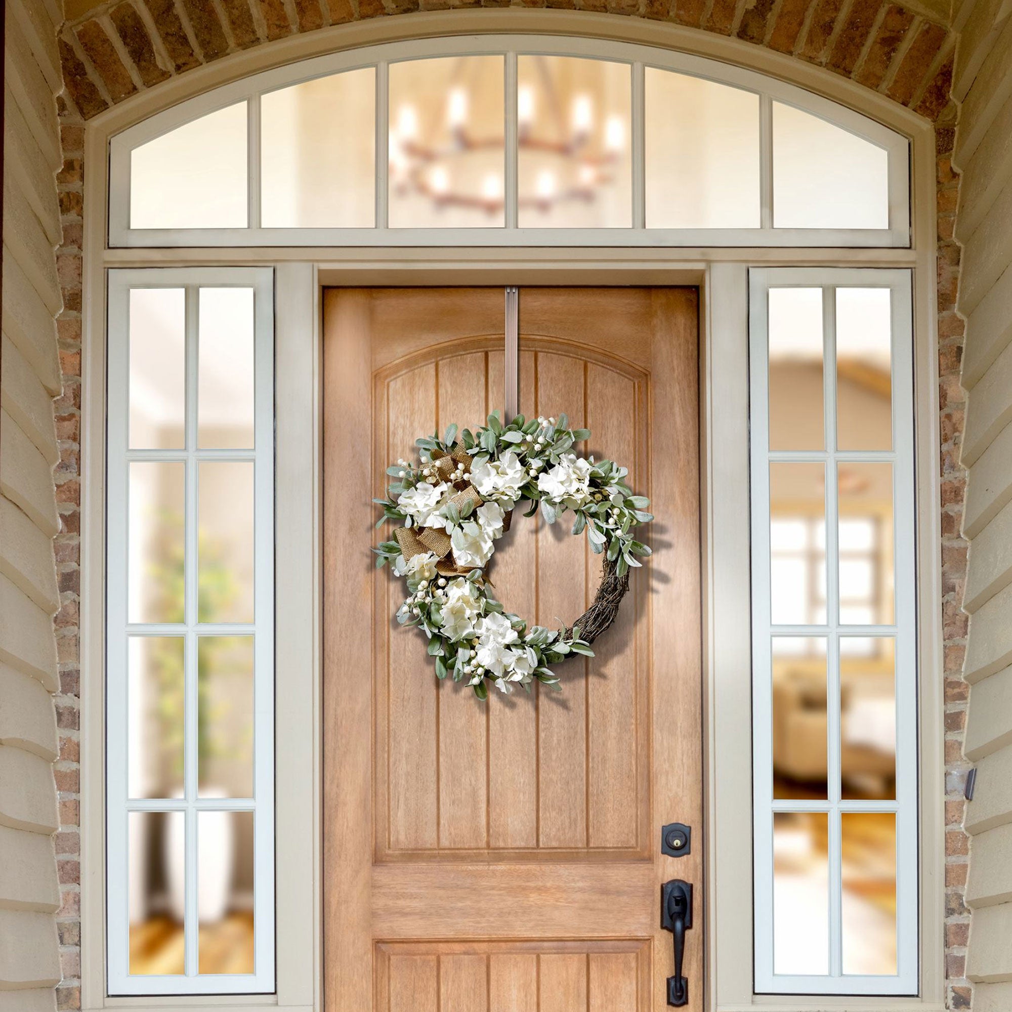 Haute Decor 22 Inch Round Spring Floral Grapevine Hydrangea Wreath w/ Burlap Bow