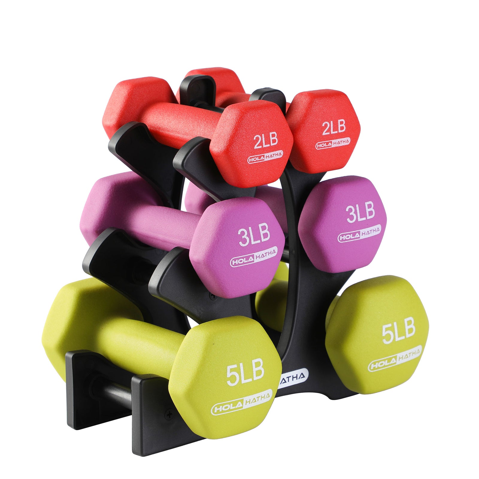 HolaHatha Neoprene Dumbbell Free Hand Weight Set with Rack - VMInnovations