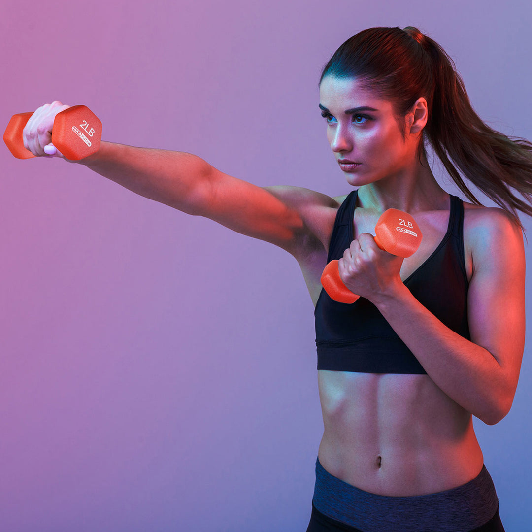 HolaHatha Neoprene Dumbbell Free Hand Weight Set with Rack