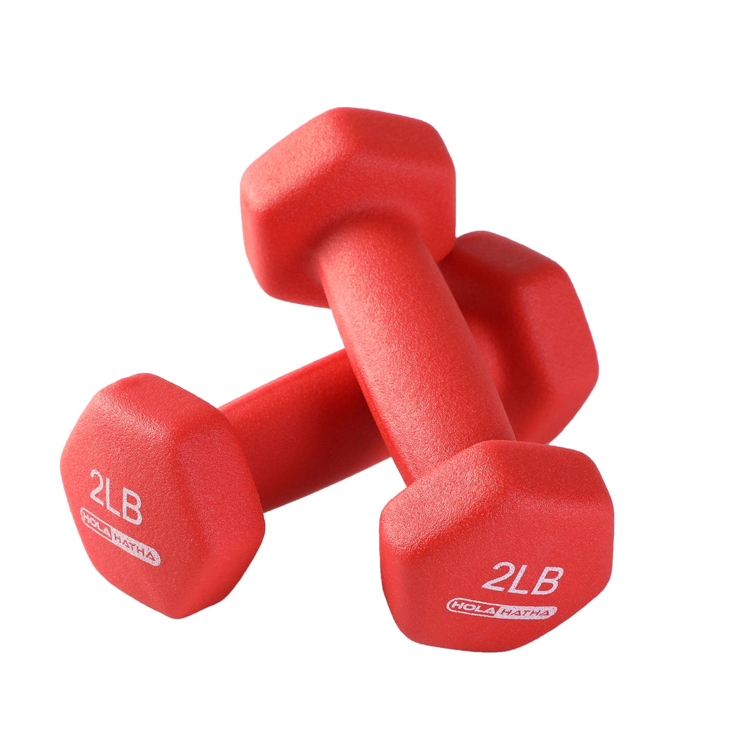 HolaHatha 2, 3, & 5lb Neoprene Dumbbell Free Hand Weight Set w/ Rack (For Parts)