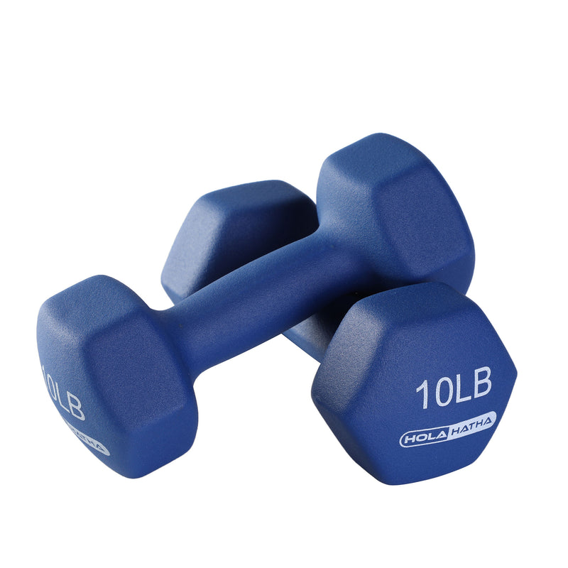 HolaHatha 5, 10, and 15 Lb Dumbbell Free Hand Weight Set with Rack (Used)