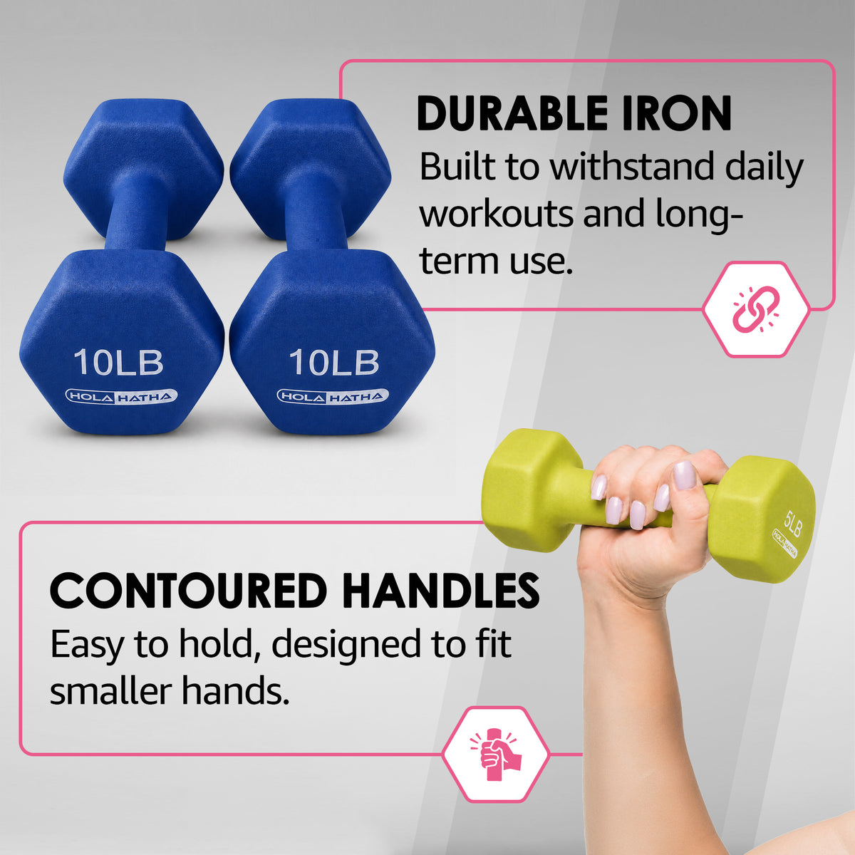 HolaHatha Neoprene Dumbbell Free Hand Weight Set with Rack