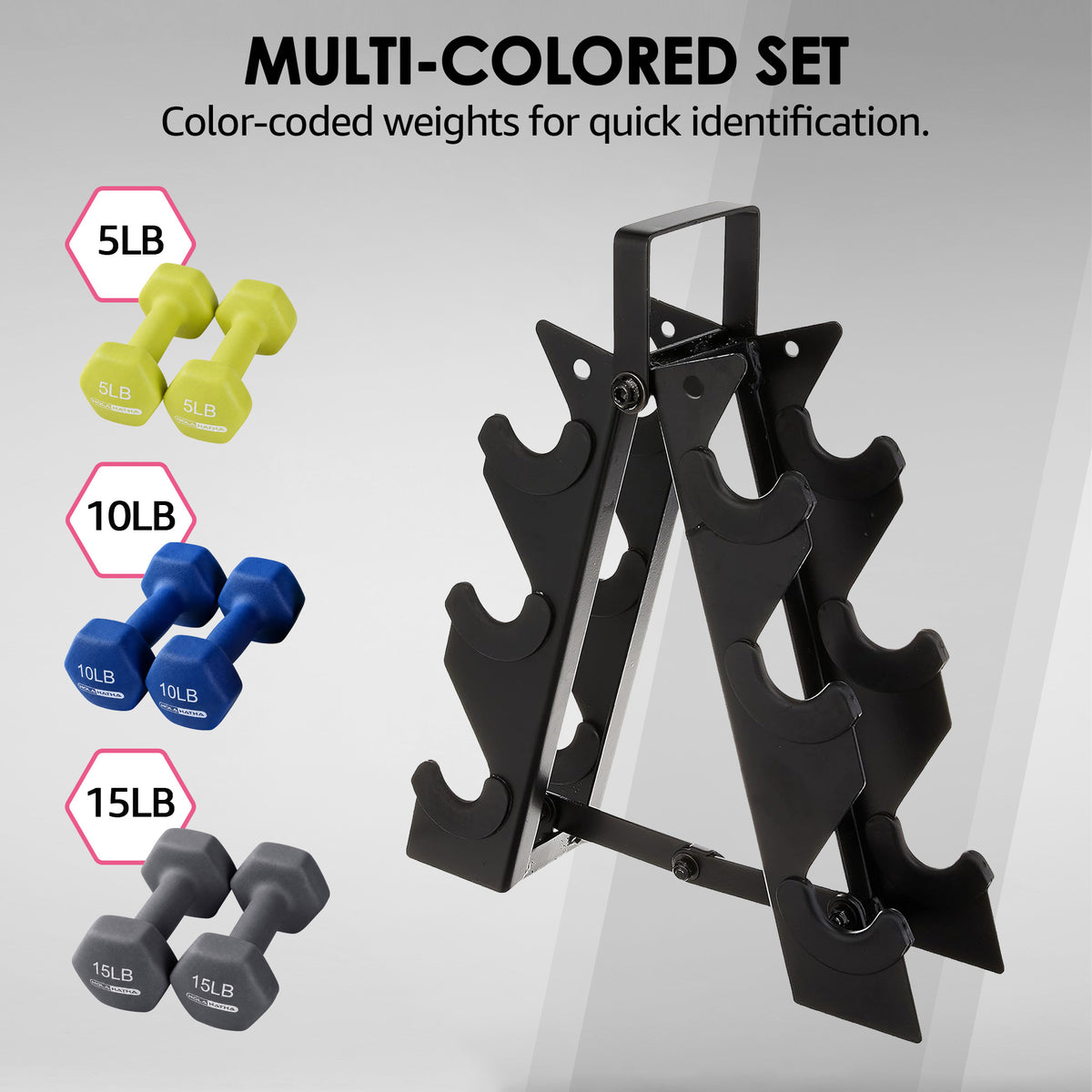 HolaHatha Neoprene Dumbbell Free Hand Weight Set with Rack (For Parts) - VMInnovations