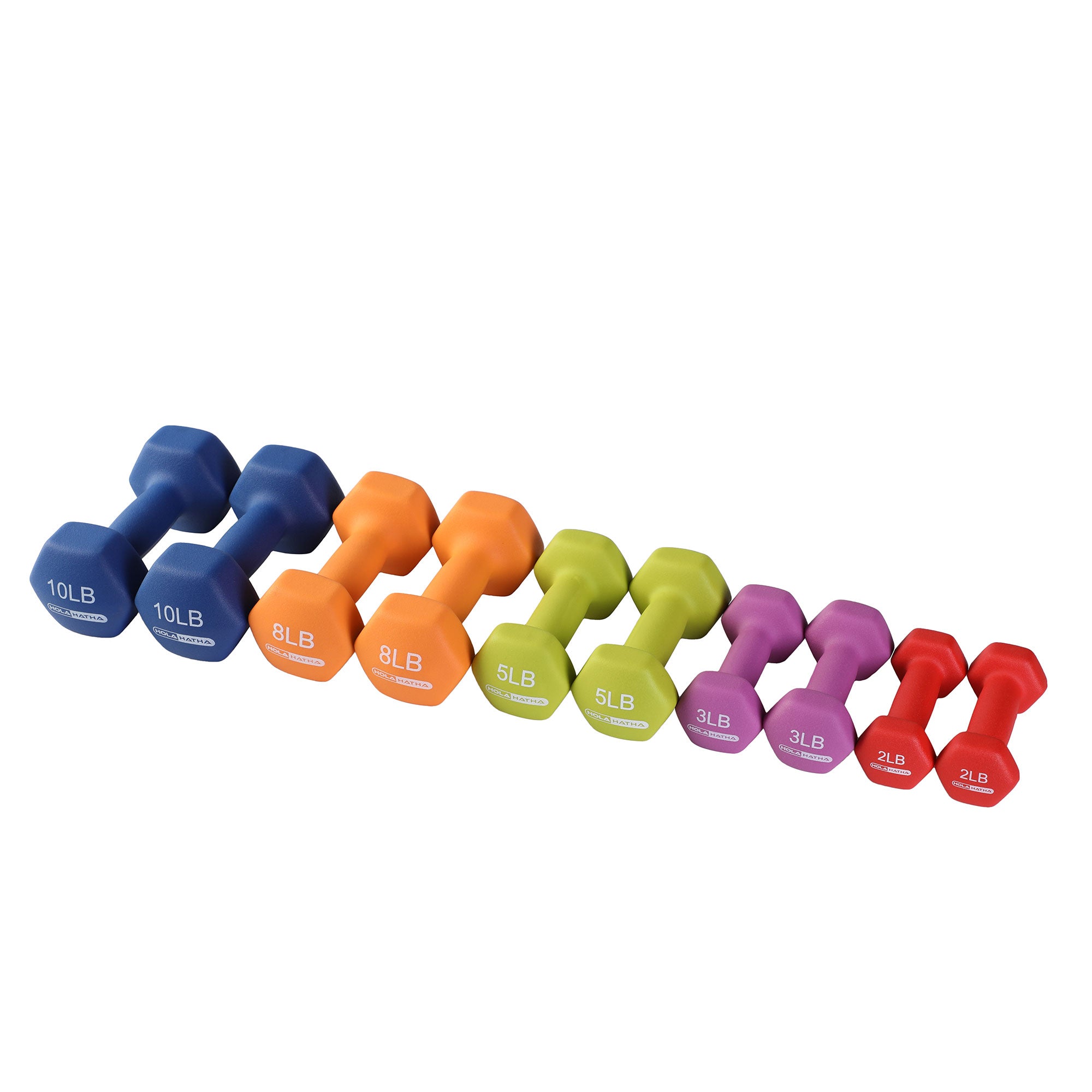 HolaHatha 2, 3, 5, 8, and 10 Pound Neoprene Free Weight Set w/ Rack (Open Box) - VMInnovations
